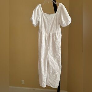 Nordstrom White Puff Sleeve Square Neck Jumpsuit